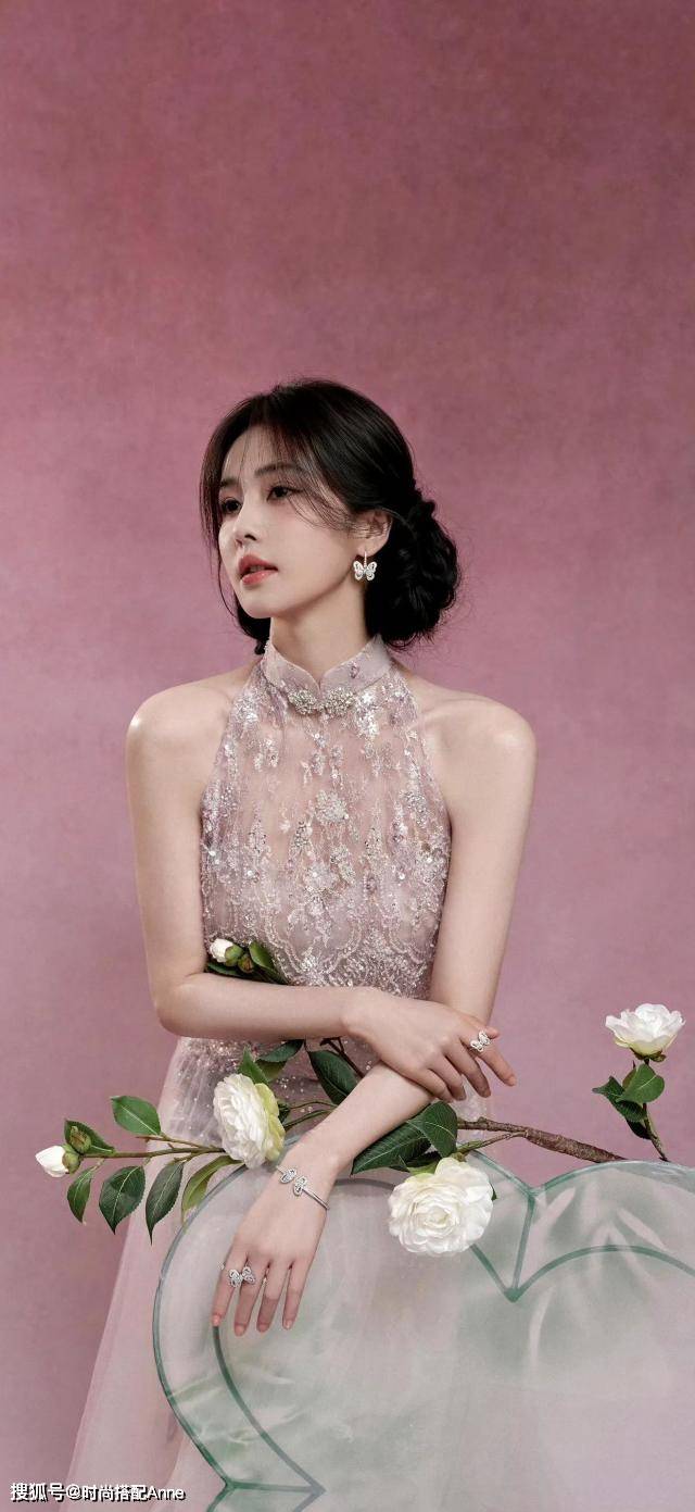 尚写真粉色蕾丝旗袍优雅迷人瓦力棋牌试玩白鹿端午节时(图5)